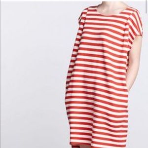 Anthropologie red and white striped shift dress S